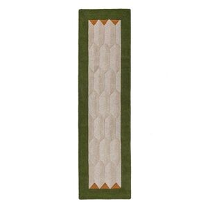 Zöld-natúr színű kézi szövésű gyapjú futószőnyeg 60x230 cm Apex Border Wool – Flair Rugs kép