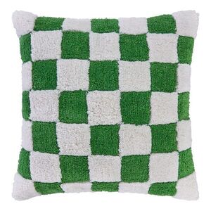 CHECKER STYLE plüss párna 50 x 50 cm, fehér-zöld kép
