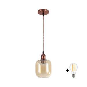 Brilagi - LED függőlámpa kábellel R GLASS 1xE27/60W/230V Ø 14 cm rézszínű/füstölt barna NSTK7765+AI0179 kép