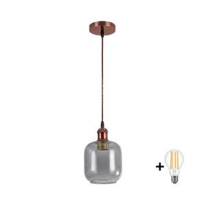 Brilagi-LED Kábeles függőlámpa RETRO GLASS 1xE27/60W/230V átm. 14 cm réz/füstszürke NSTK7758+AI0179 kép
