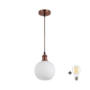 Brilagi - LED csillár kábelen RETRO GLASS 1xE27/60W/230V átmérő 15 cm réz/fehér NSTK7432+AI0179 kép