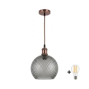 Brilagi-LED kábeles függőlámpa RETRO GLASS 1xE27/60W/230V, átm. 25 cm, réz/füstszürke NSTK7486+AI0179 kép