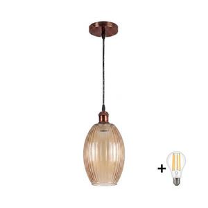 Brilagi-LED Kábeles függőlámpa R GLASS 1xE27/60W/230V átm. 17 cm rézszínű/füstös bézs NSTK7499+AI0179 kép