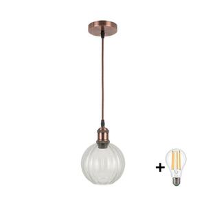 Brilagi - LED csillár zsinóron RETRO GLASS 1xE27/60W/230V átm. 18 cm rézszínű/tiszta NSTK7485+AI0179 kép