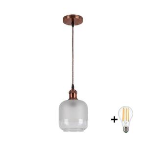 Brilagi - Zsinóros LED csillár RETRO GLASS 1x E27/60W/230V átm. 14 cm rézszínű/fehér NSTK7779+AI0179 kép