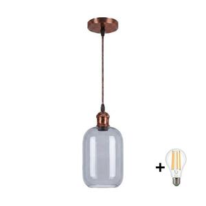 Brilagi - LED függőlámpa kábelen R GLASS 1xE27/60W/230V átm. 14 cm réz/füstszürke NSTK7757+AI0179 kép