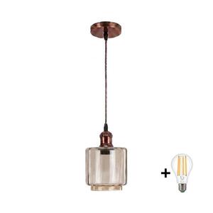 Brilagi - LED csillár zsinóron R GLASS 1xE27/60W/230V Ø 14 cm réz/füstös bézs NSTK7399+AI0179 kép