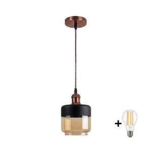 Brilagi-LED Kábeles függőlámpa R GLASS 1xE27/60W/230V átm. 14cm réz/kou bézs/fekete NSTK7324+AI0179 kép