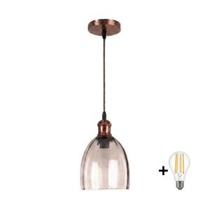 Brilagi - LED csillár zsinórral R GLASS 1xE27/60W/230V Ø 17 cm réz/füstös bézs NSTK7393+AI0179 kép