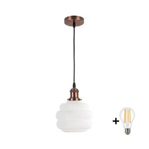 Brilagi - LED csillár zsinóron RETRO GLASS 1xE27/60W/230V átm. 20 cm rézszínű/fehér NSTK7639+AI0179 kép