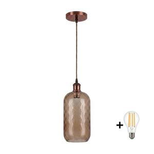Brilagi - LED függőlámpa zsinóron R GLASS 1xE27/60W/230V Ø 14 cm rézszínű/füstbarna NSTK7701+AI0179 kép