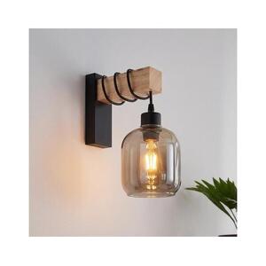 Brilagi - Fali lámpa WOOD GLASS 1xE27/60W/230V fenyő/fekete/füstszürke EG44078+NSTK7758 kép