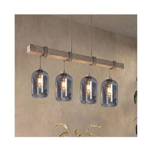 Brilagi - Kábelre szerelhető WOOD GLASS csillár 4xE27/60W/230V fenyő/szürke/füstszürke EG49927A+4xNSTK7757 kép