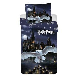 Sötétkék-szürke egyszemélyes pamut gyerek ágyneműhuzat 200x140 cm Harry Potter "Hogwarts Night" – Jerry Fabrics kép