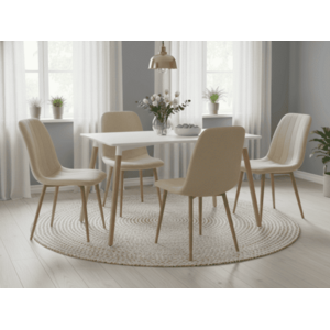 Étkezőszett 1 + 4, fehér étkezőasztal ADRIA 120x80 cm + krémszínű bársony szék LAVA kép