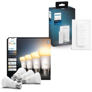 Philips Hue White Ambiance 6W 810 E27 4db + Hue dimmer switch V2 kép