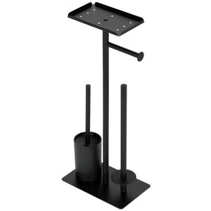 ModernHome AIE-46 WC-papír tartó állvány WC-kefével és polccal, fekete kép