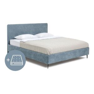 Kék kárpitozott franciaágy matraccal, ágyráccsal 180x200 cm Noira Slim – Bonami Selection kép