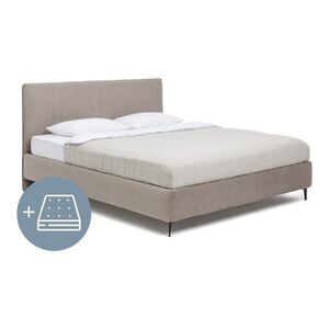 Szürkésbarna kárpitozott franciaágy matraccal, ágyráccsal 160x200 cm Noira Slim – Bonami Selection kép