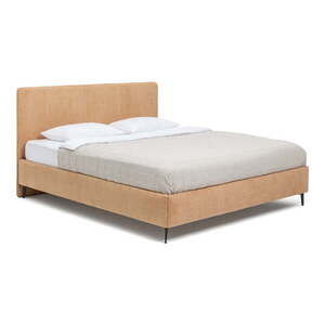 Mustársárga kárpitozott franciaágy ágyráccsal 160x200 cm Noira Slim – Bonami Selection kép