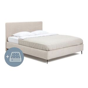 Bézs kárpitozott franciaágy matraccal, ágyráccsal 160x200 cm Noira Slim – Bonami Selection kép