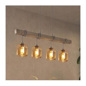 Brilagi - Kábeles csillár WOOD GLASS 4xE27/60W/230V fenyő/szürke/füstös barna EG49927A+4xNSTK7765 kép