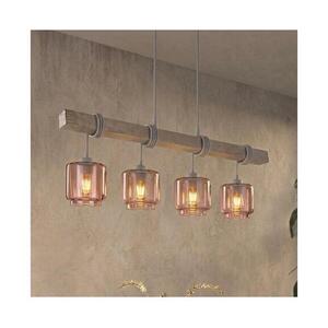 Brilagi - Kábelcsillár WOOD GLASS 4xE27/60W/230V fenyő/szürke/füstös bézs EG49927A+4xNSTK7399 kép