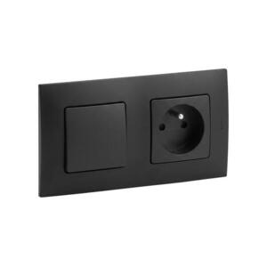 Legrand - 250V/16A lakossági fali aljzat és egypólusú kapcsoló sz. 1, NILOE, fekete LR0013+LR0001+LR0006 kép