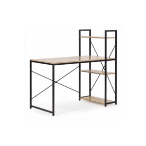 Íróasztal polccal LOFTY 120x60 cm, fekete / tölgy dekoráció kép