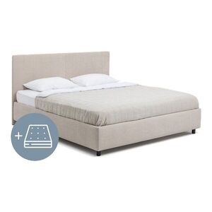 Bézs kárpitozott ágyneműtartós franciaágy matraccal, ágyráccsal 180x200 cm Myra Slim Line – Bonami Selection kép