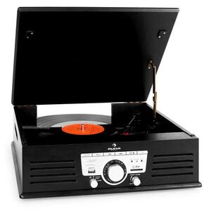 Auna TT-92B, lemezjátszó, integrált hangszóró, USB, SD, AUX, FM, fekete kép
