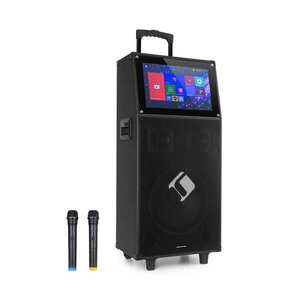 Auna KTV, karaoke rendszer, 15, 4" érintésvezérelt kijelző, 2 UHF mikrofon, WiFi, BT, USB, SD, HDMI, kocsi kép