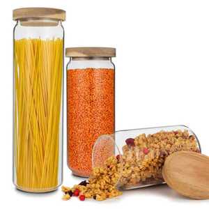 Klarstein Glaswerk Lovage tárolóüvegek 0, 75 1, 1 1, 5 l 3 db-os készlet, bórszilikát üveg, akácfa fedő, szilikon kép