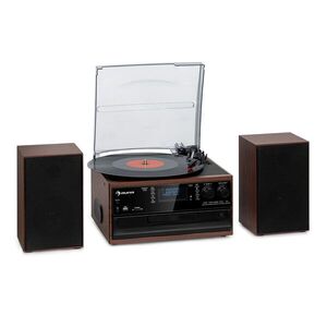 Auna Oakland DAB Plus, retro sztereó rendszer, DAB+/FM, BT funkció, bakelit, CD-lejátszó, kazettalejátszó. mellékelve hangszórók kép