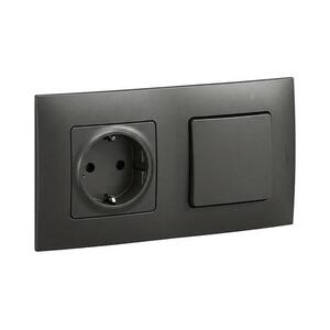 Legrand - SCHUKO fali aljzat és egypólusú kapcsoló (1-es), NILOE kerettel, fekete LR0013+LR0114+LR0006 kép