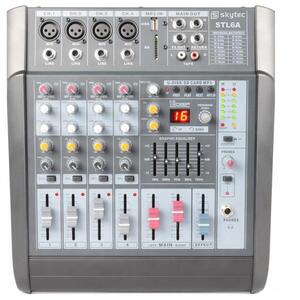 Skytec STL6A, aktív 6 csatornás keverőpult, 600 W, erősítő, USB, SD, MP3, EQ, FX, +48 V kép