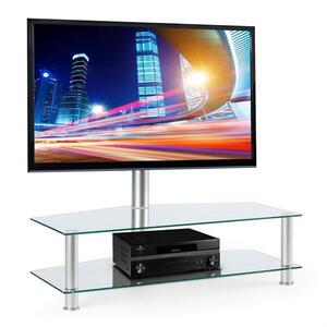 Electronic-Star FAVS19 TV asztal állvánnyal, 37-50 col, két üveges emelet, ezüst kép