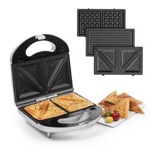 Klarstein Trilit 3 az 1-ben, szendvicskészítő, 750 W, 3 grillezőlap, LED, tapadásmentes felület, ezüstszín kép