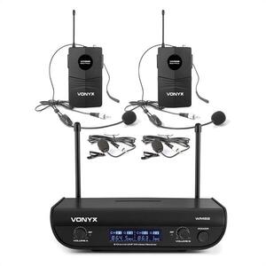 Vonyx WM82B digitális, 2-csatornás UHF vezeték nélküli mikrofonrendszer, 2 x headset mikrofon, 50 m, tok kép