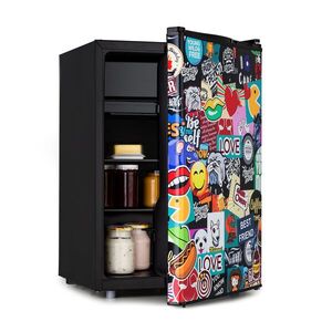 Klarstein Cool Vibe 72+, hűtőszekrény, 72 liter, F energiahatékonysági osztály, VividArt Concept, stickerbomb stílus kép