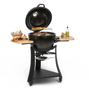 Klarstein Duomo, kamado grill, hőmérő, oldalsó asztalok, hordozható, nemesacél, kerámia, Ø 49 cm, öntöttvas rostély kép
