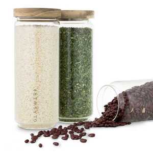 Klarstein Glaswerk Lovage, tárolóedények, 1, 1 L, 3 darabos készlet, boroszilikát üveg, akácfa fedél, szilikon kép