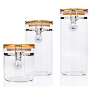Klarstein Üvegedény bambusz fedéllel, 3 darabos készlet, fémzár, 550 ml, 900 ml és 1250 ml kép