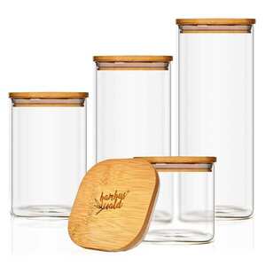 Klarstein Szögletes élelmiszertároló edény bambusz fedéllel, 4 darabos szett: 700 ml, 1200 ml, 1500 ml, 2000 ml kép