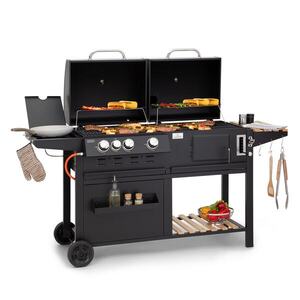 Klarstein Aberdeen kombinált grill Gáz Faszén füstölő Hőmérő 2 oldalsó asztal Mobil kép