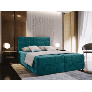 AKCIÓ Kárpitozott boxspring ágy GLORIEN VELVET 180x200 cm türkiz II. osztályú kép
