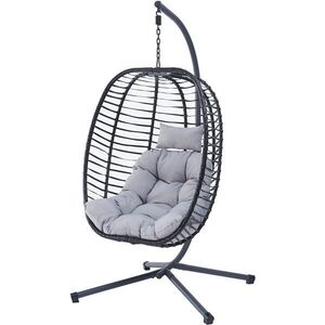 Autronic Nido kerti fotel, műrattan, antracit, szürke szövet kárpitozással kép
