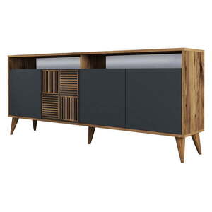 Antracitszürke-natúr színű alacsony komód diófa dekorral 180x79 cm Milan – Kalune Design kép