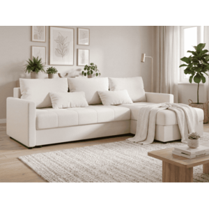 VENORIA L alakú kihúzható sarokkanapé, 220x143 cm, krémszínű + 2 párna INGYEN kép