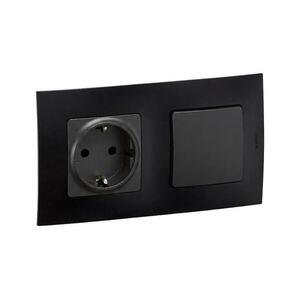 Legrand - SCHUKO fali aljzat 250V/16A és NILOE lépcsőházi kapcsoló fekete LR0013+LR0114+LR0008 kép
